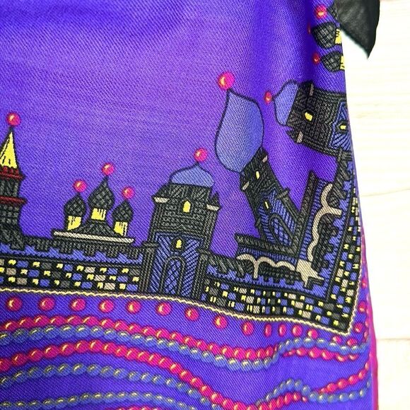 Albert Nipon Wool Square Scarf Purple Multicolor Persian Motifs Excellent 38x38 - Picture 13 of 16